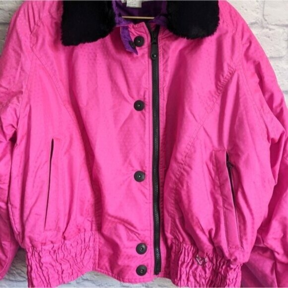 Vintage 80s Obermeyer Hot Pink Ski Jacket 10 Barbie Barbiecore Embroidered - Picture 2 of 8